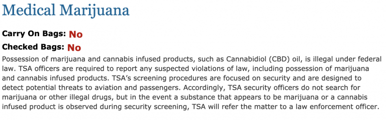 TSA travel guideline on flying with CBD- What it looked like before