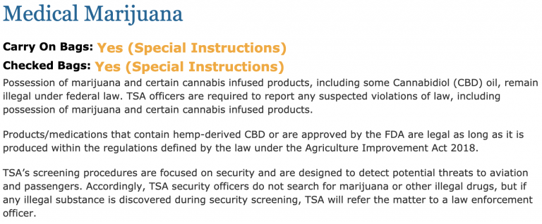 TSA travel guideline on flying with CBD - What it looks like now